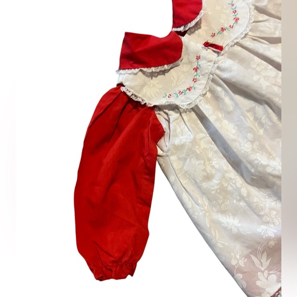 MAYFAIR vintage twirl toddler 24m Red Pinny Christmas cottage Pinafore dress 70s - Picture 7 of 12